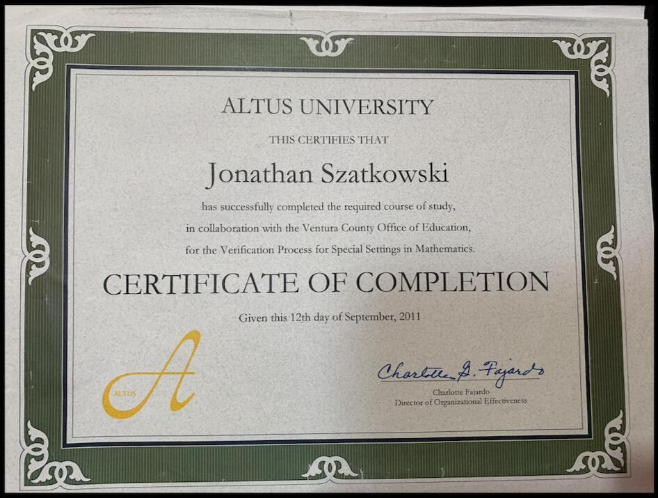Official California VPSS Single-Subject Core Competency Certification in Mathematics for secondary academic tracks.