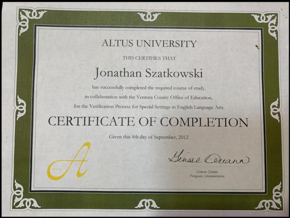 Untitled Official California VPSS Single-Subject Core Competency Certification in English Language Arts, Writing, and Literature.